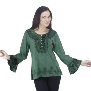 AUGLLE RICH VELVET RAYON EMBROIDERED BLOUSE TOP
